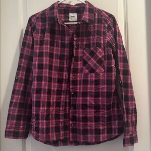 Max Plaid button down 100%cotton shirt pocket long sleeves roll up tab size L/14